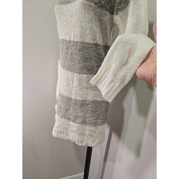 Mohair Wool Blend Y2K Wide Stripe Sweater Tunic Womens Med Cream Gray Minimalist - Picture 3 of 8